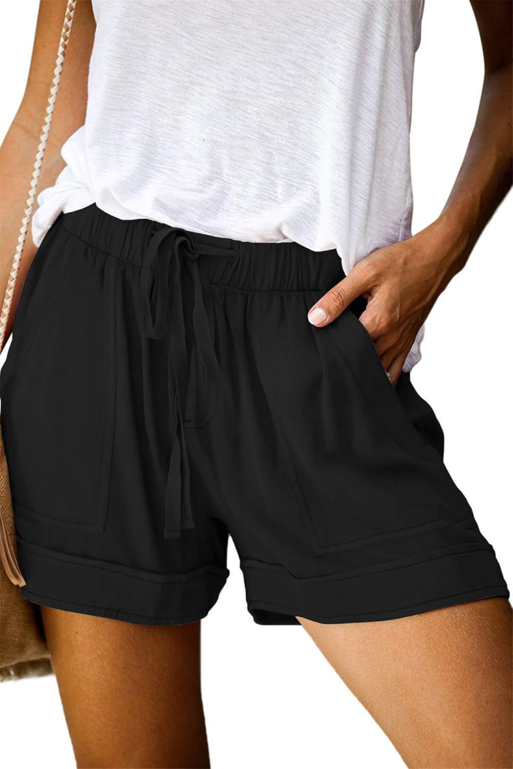 ONLYSHE Womens Casual Drawstring Shorts Summer Elastic Waist Shorts Pocketed Pan...