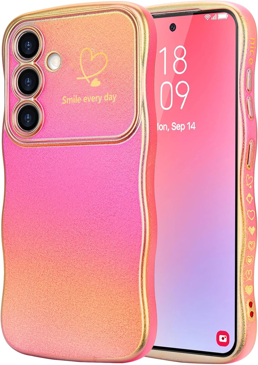 LCHULLE for Samsung Galaxy S24 Case,Cute Wave Frame Curly Shape Love Heart Phone...