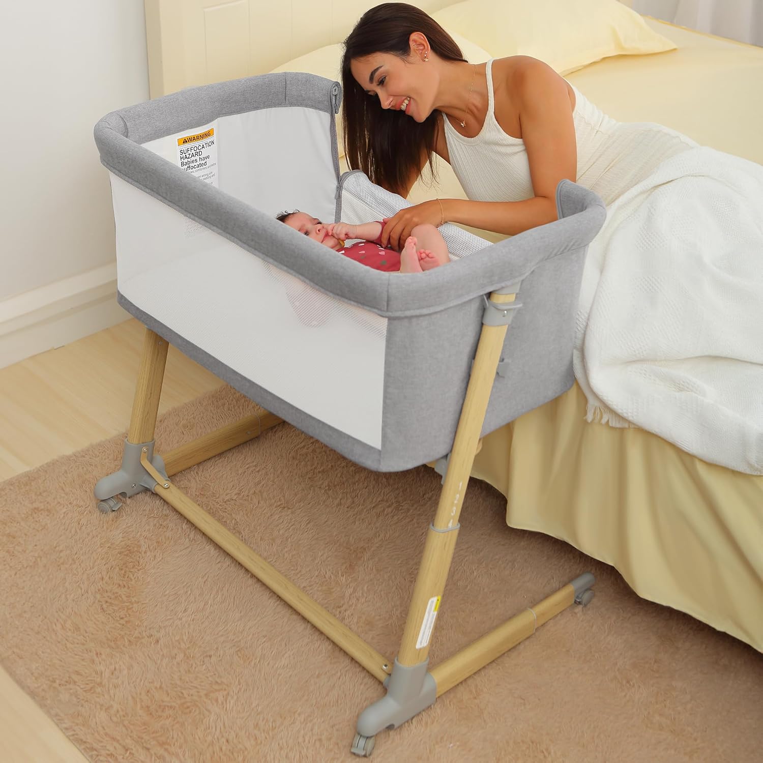 AMKE Baby Bassinets,All mesh Bedside Sleeper,Portable for Safe Co-Sleeping,Adjus...