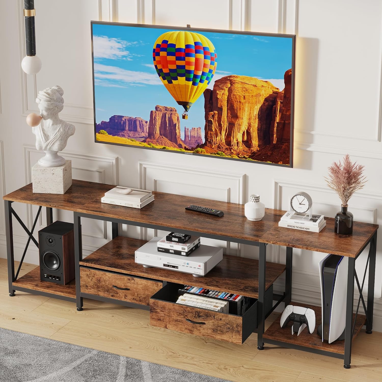 TV Stand, Unique TV Console Table with Fabric Drawers for 80-85 Inches TV, Speci...