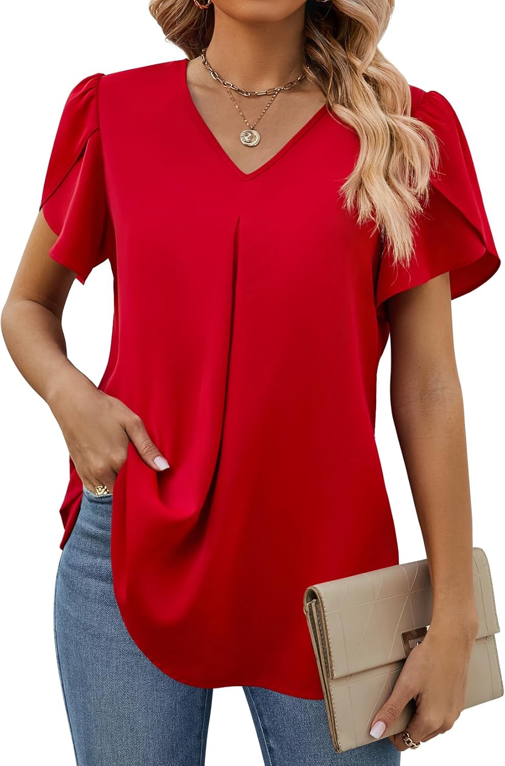 Funlingo Women's Summer Tops, Special Short Sleeve Dressy Chiffon Blouses, Innov...