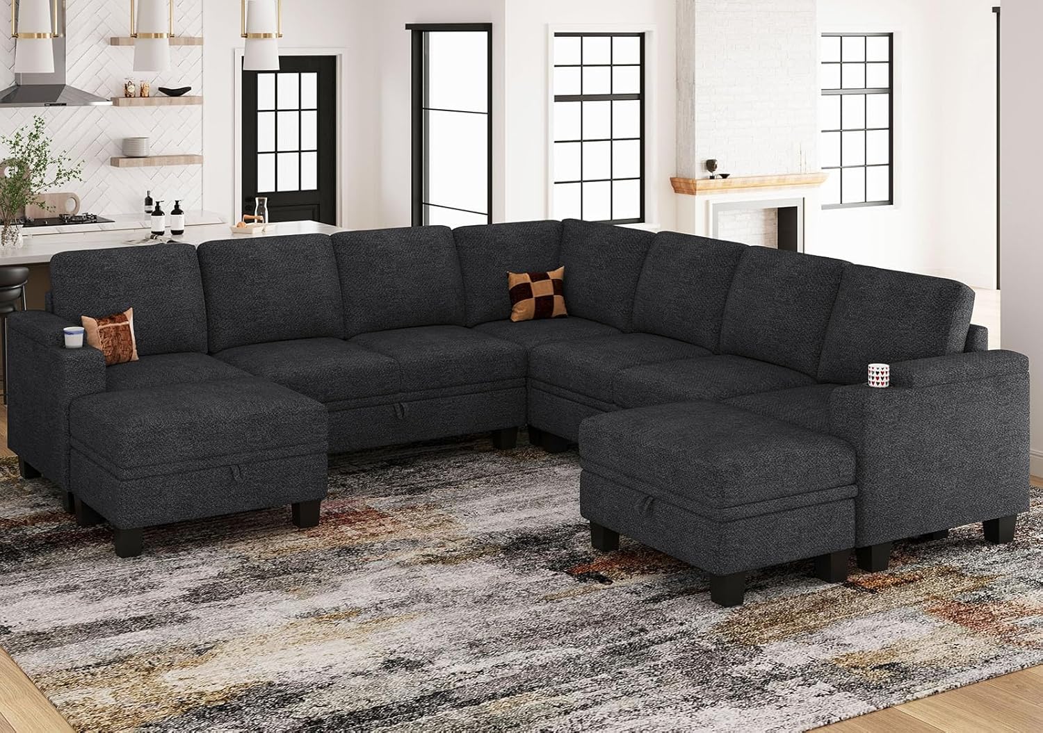 Belffin Chenille Modular Sectional Sofa. L Shaped Sectional Couch with Storage O...