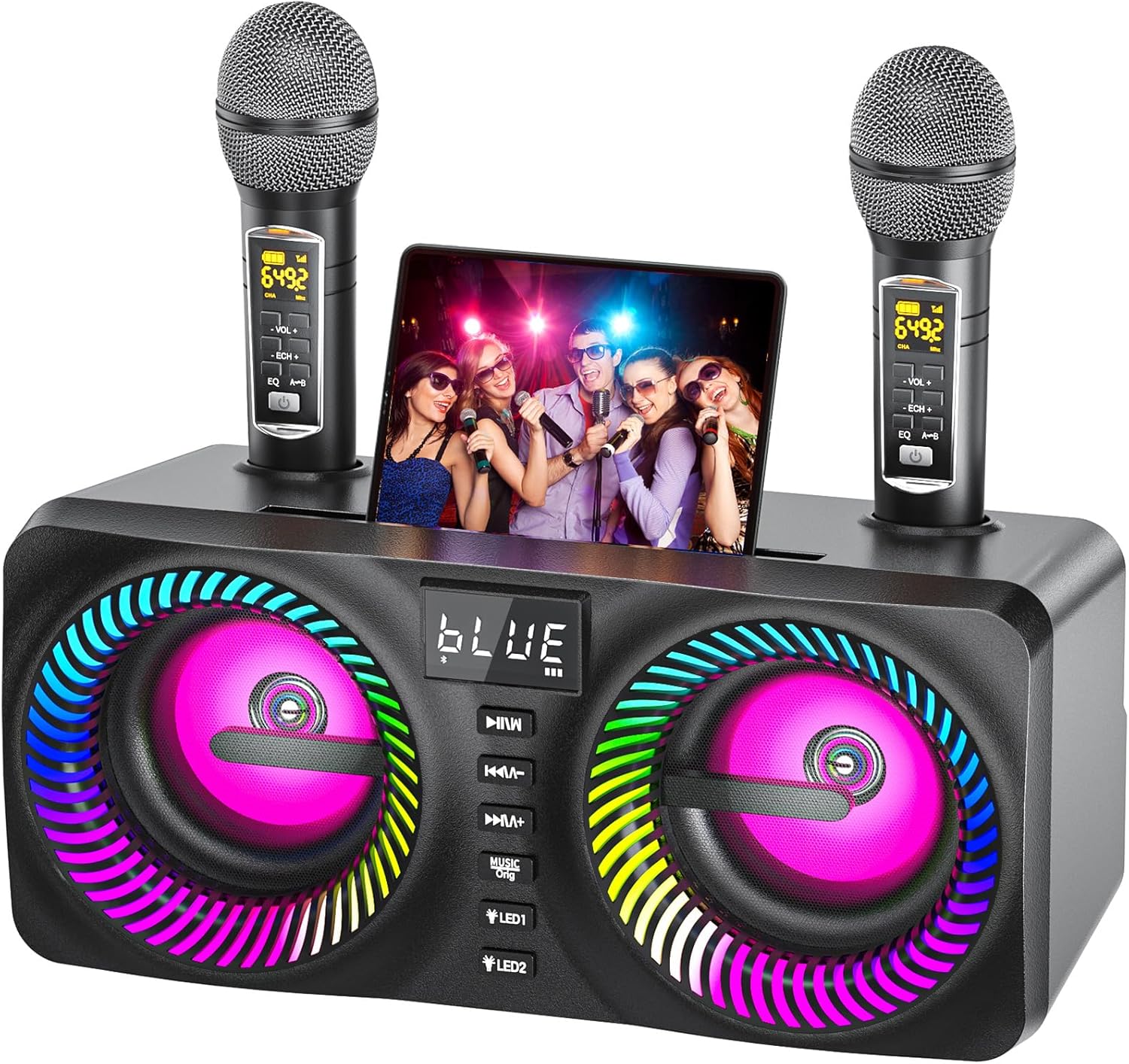 Karaoke Machine for Kids Adults,Portable Bluetooth Speaker with 9 Modes LED Ligh...