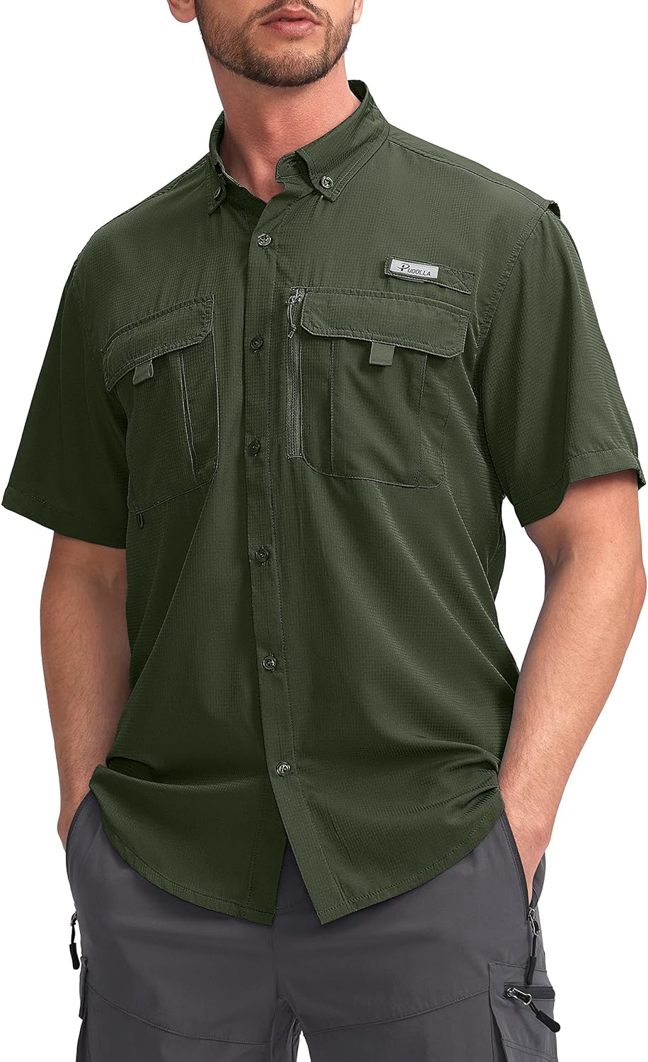 Pudolla Men's Fishing Shirts, Special Short Sleeve Travel Work Shirts, Innovativ...