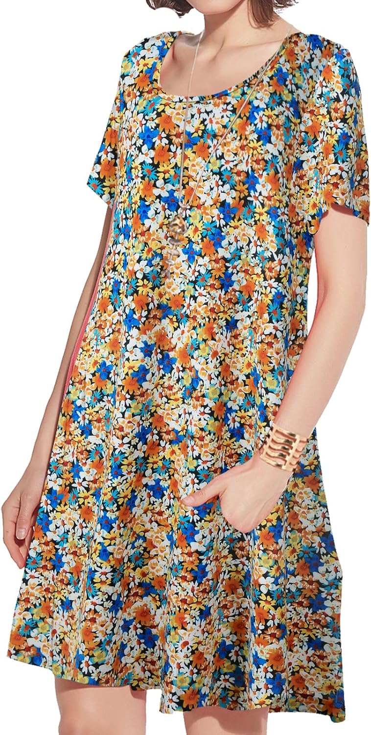 JollieLovin Women's Casual Swing Loose T-Shirt Dress Summer Short Sleeve Dresses...