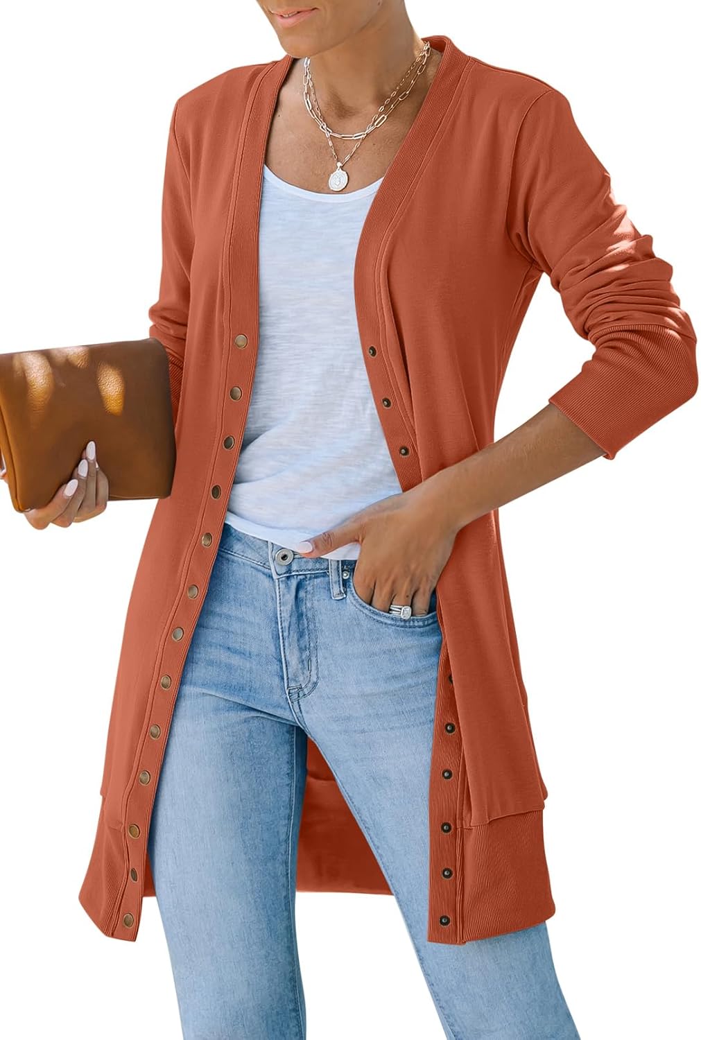 MEROKEETY Women's Cardigans, Special Long Sleeve Snap Button Down Knitwear, Inno...