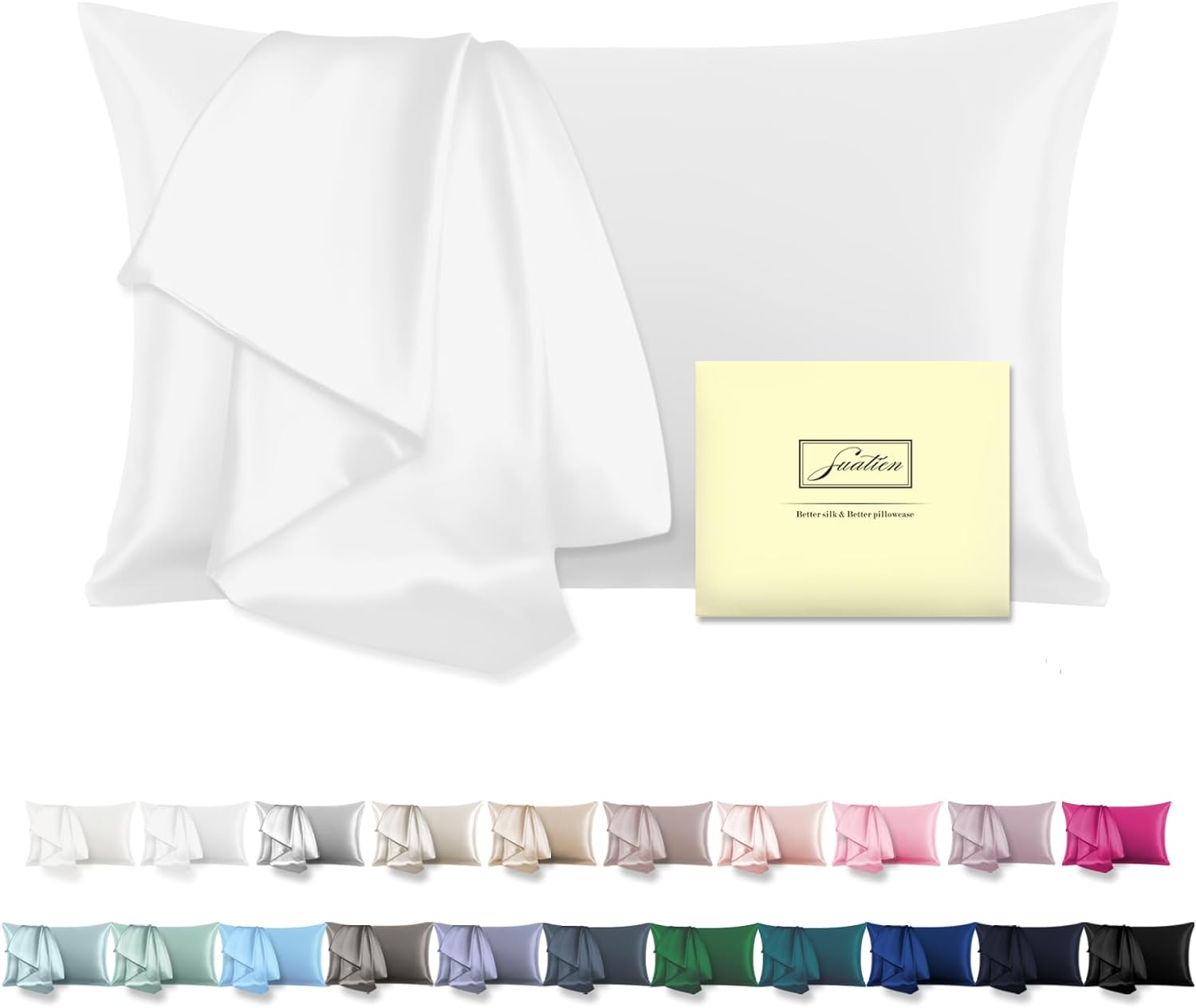 Natural Mulberry Silk Pillowcase for Hair and Skin Standard Size 20"X 26" Case w...