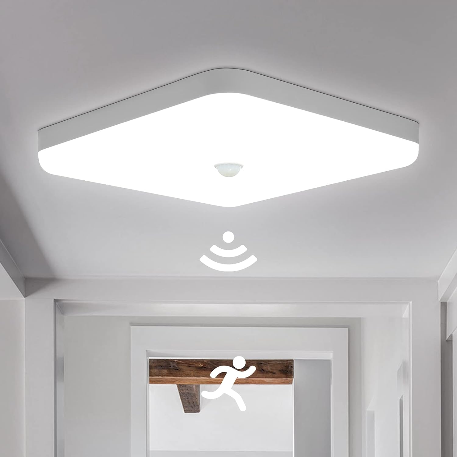 Combuh LED Ceiling Light with Motion Sensor 30W 2400LM Daylight White 6500K Squa...