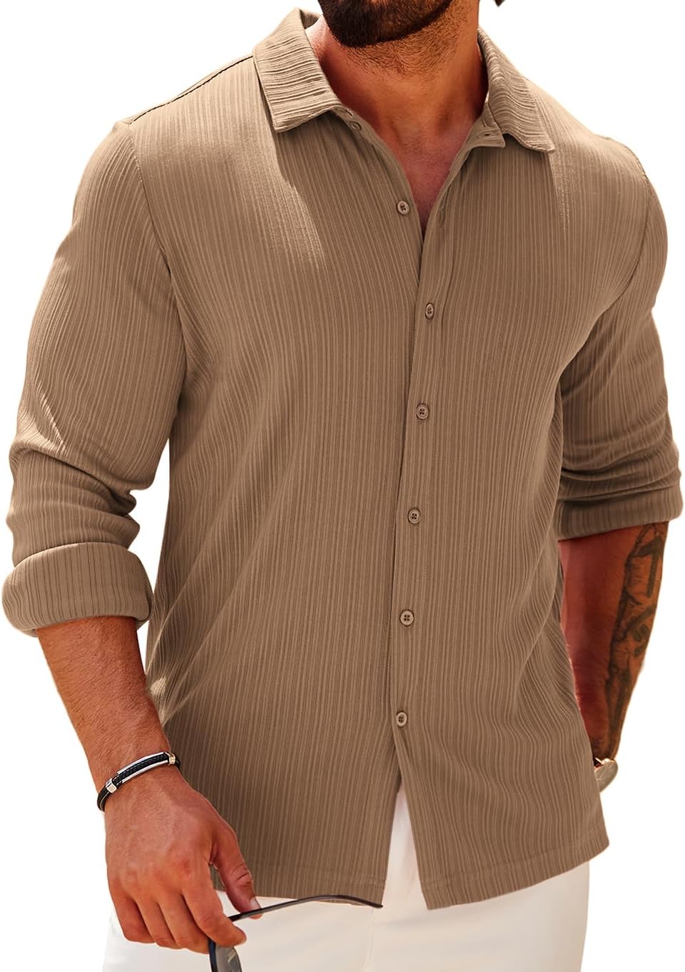 COOFANDY Athletic Fit Dress Shirts, Special Men's Dress Shirts with Ribbed Knit...