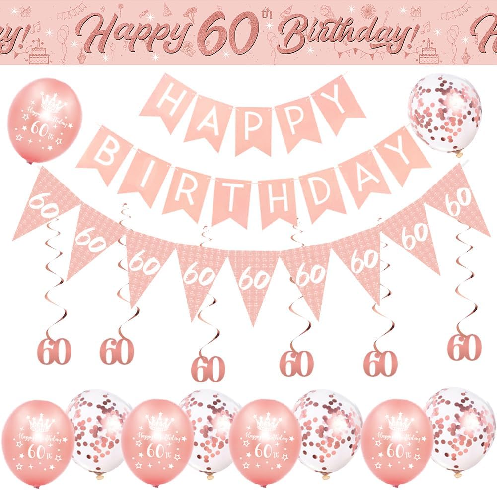 60th Birthday Decorations for Women-Rose Gold 60th Birthday Banners for Her,60th...