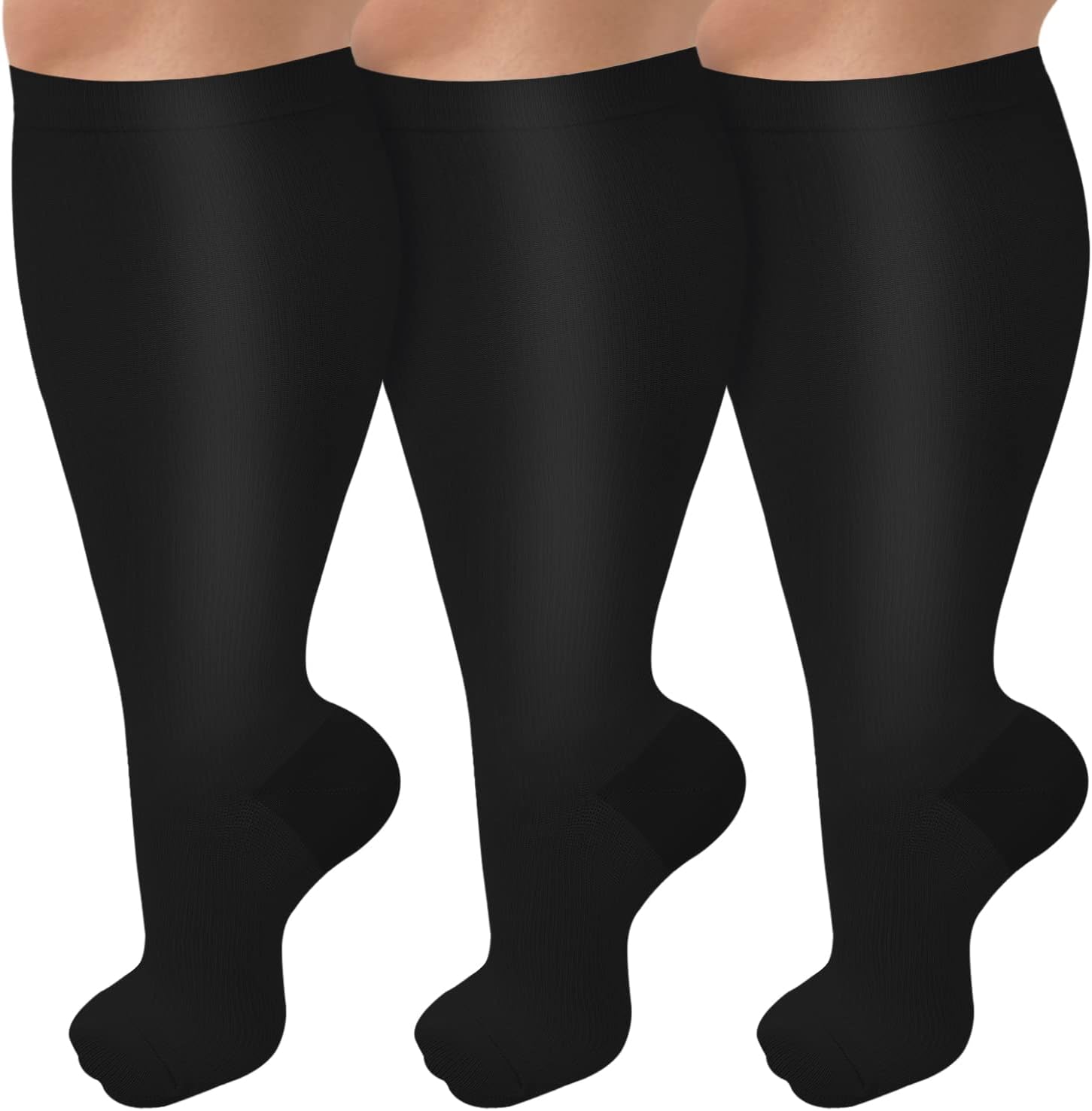 3 Pack Plus Size Compression Socks for Women & Men, 15-20mmHg Extra Wide Calf Kn...