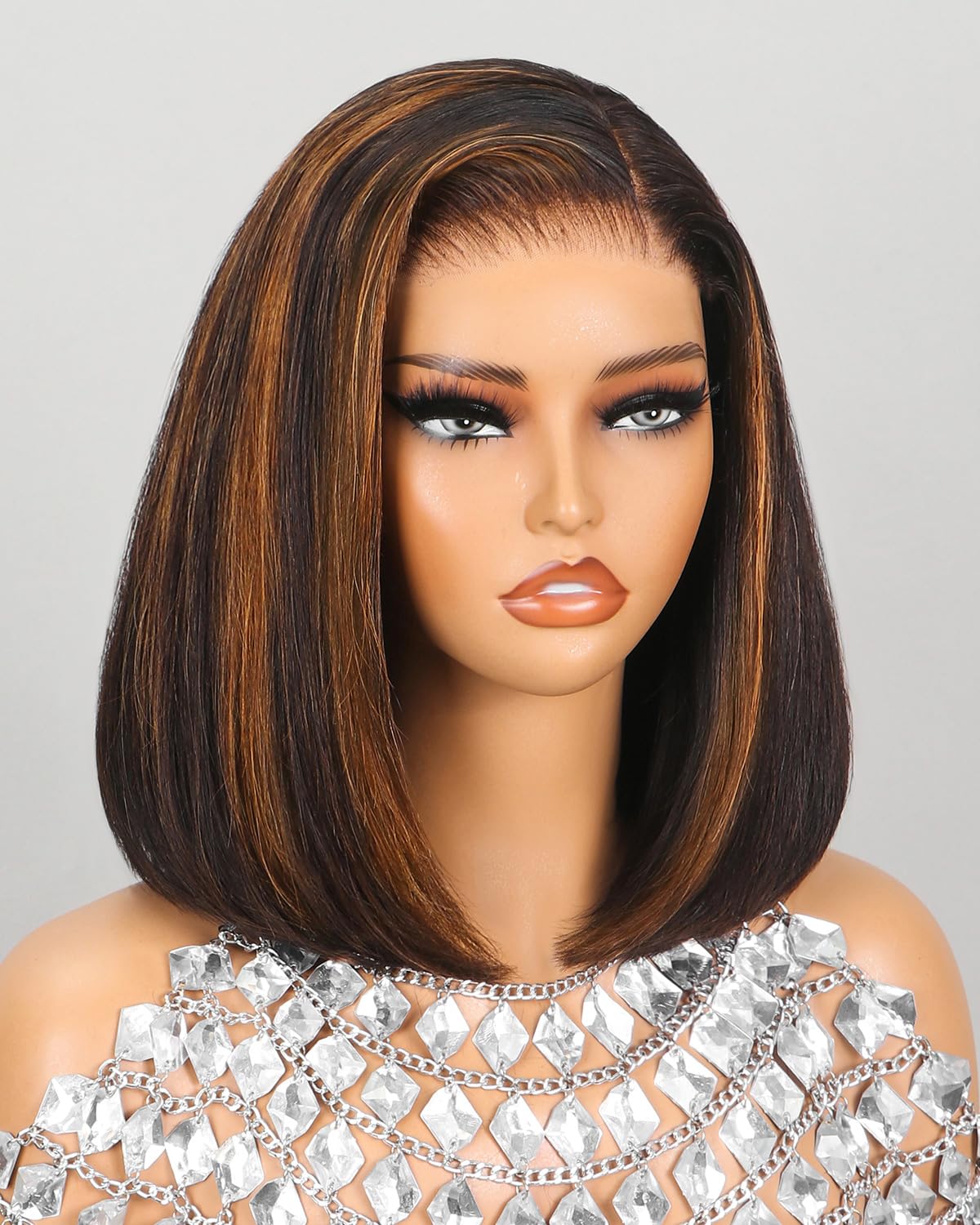 MEGALOOK 12A Bob Wig Human Hair Glueless Bob Wig Pre Cut 6x5 Lace Highlight Bob...