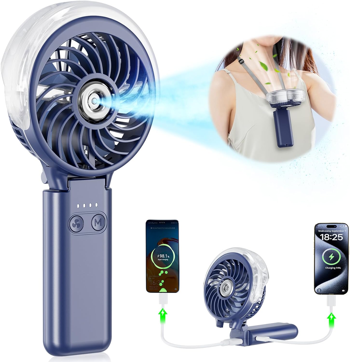 HandFan 5200mAh Portable Misting Fan with Charger, Rechargeable Handheld Persona...