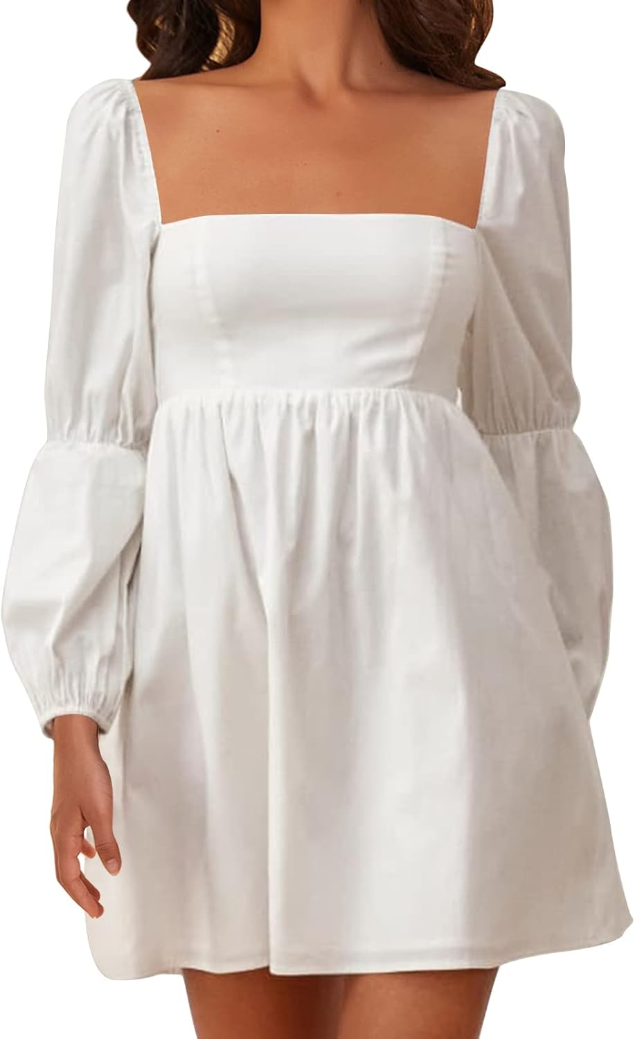 EXLURA Women's Dress, Special Women's Square Neck Dress, Innovative Long Puff Sl...
