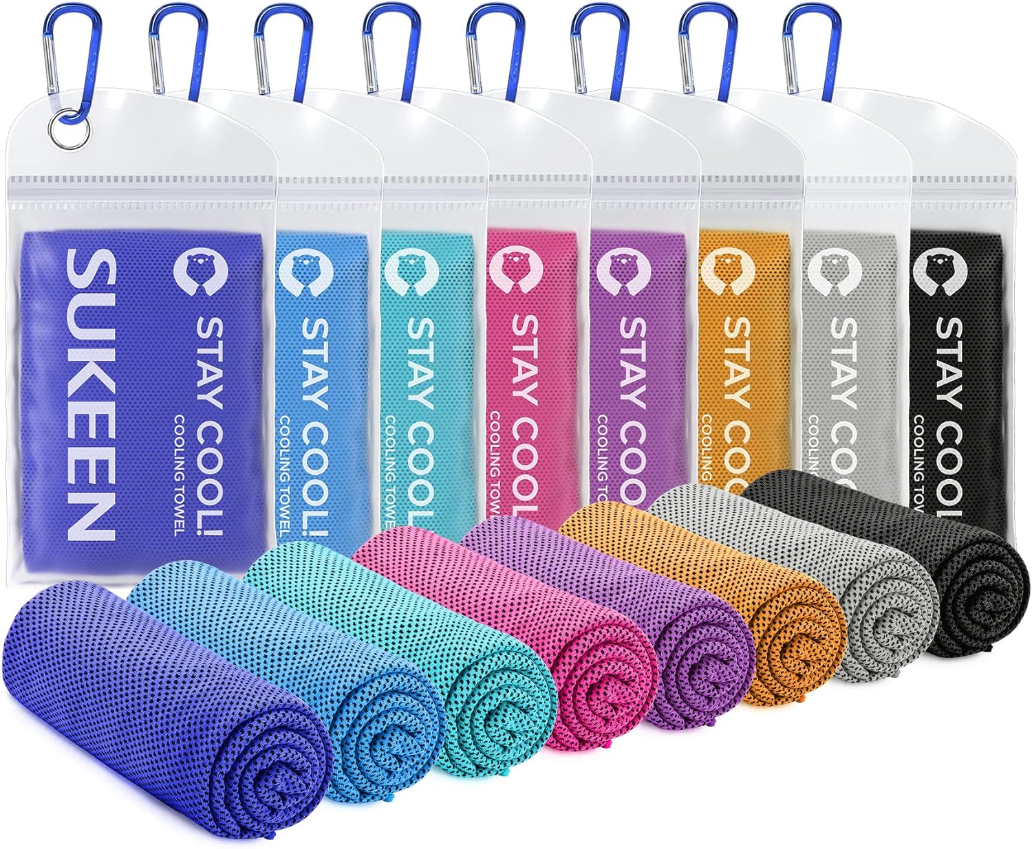 Sukeen Cooling Towel 8 Pack (40"x 12"), Cooling Towel for Neck and Face, Microfi...