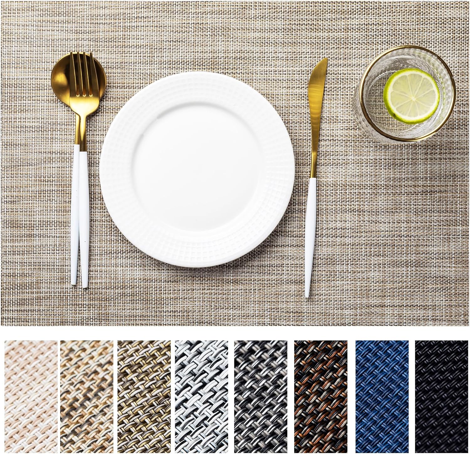 LEXMORE Placemats Set of 6 Vinyl/Plastic Woven Place Mats for Kitchen Table Indo...