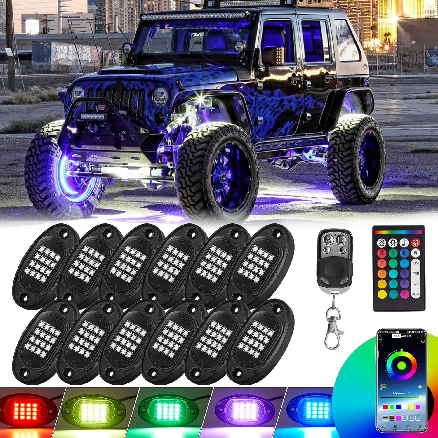 12 Pods RGB LED Rock Lights, Special LED Rock Lights for Jeep Trucks Golf Cart P...