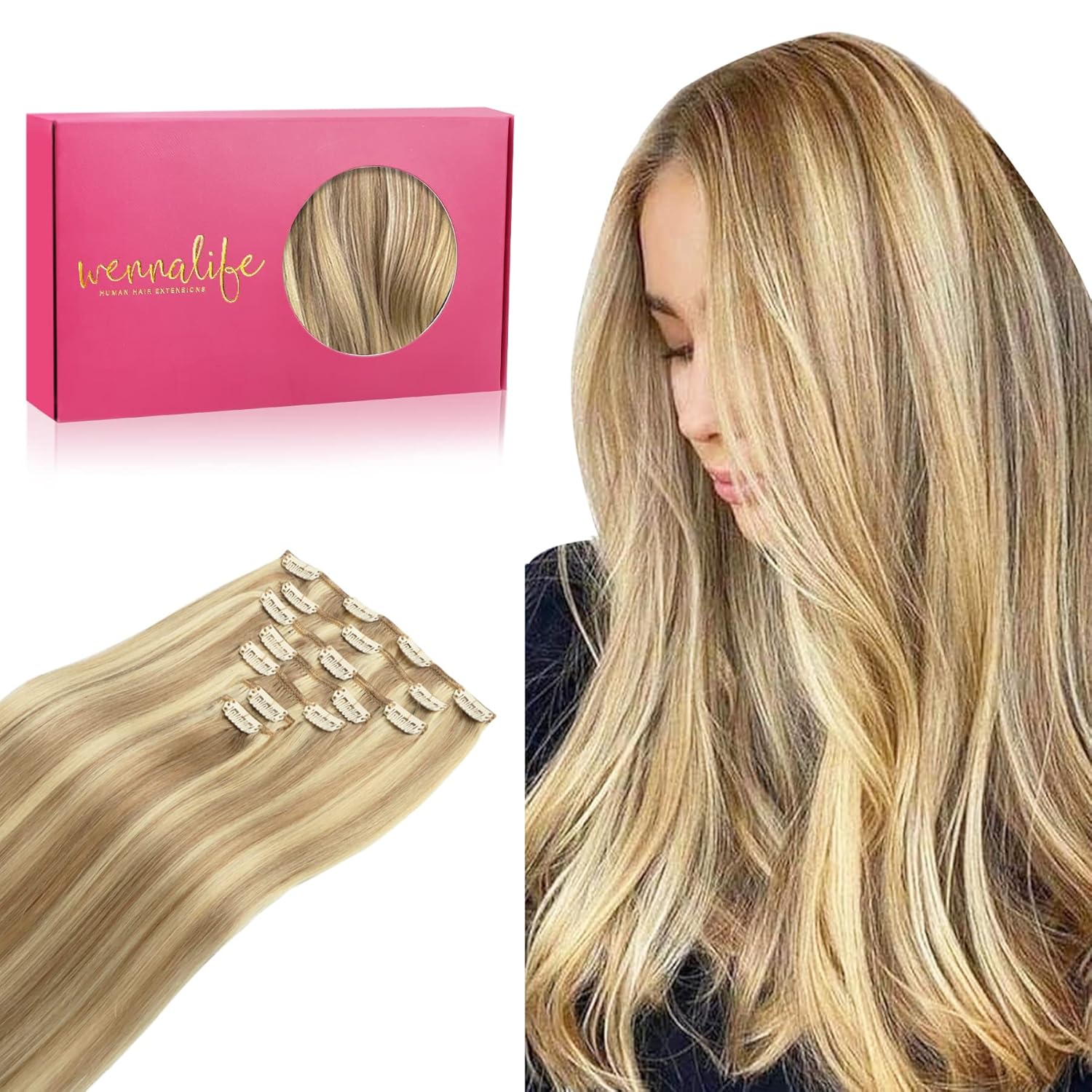 WENNALIFE Hair Extensions, Special Clip in Human Hair Extensions, Innovative 16...
