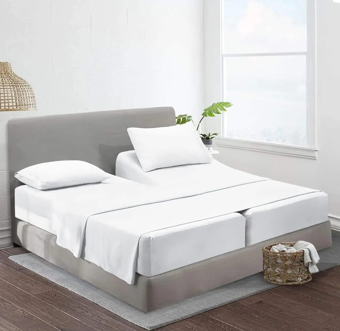 Split King Sheets Sets for Adjustable Bed Cotton-Split King Sheets Deep Pockets-...