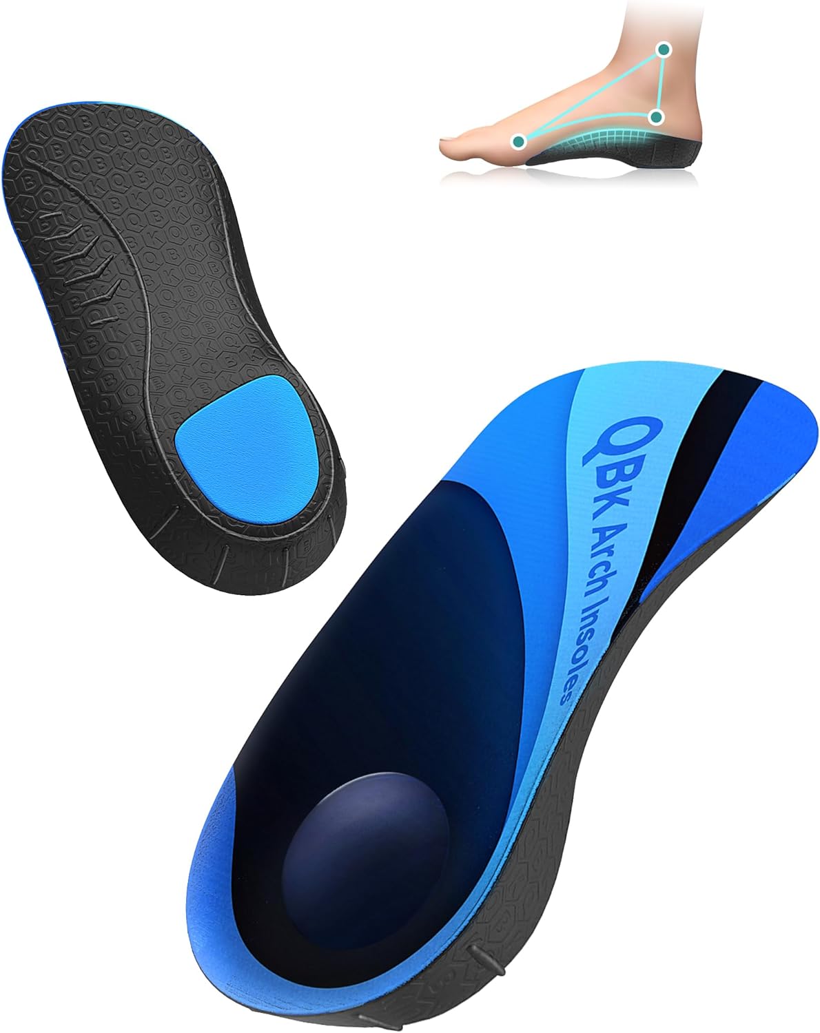 Plantar Fasciitis Support Insoles, QBK Insoles for Flat Feet, Relieve Foot Pain,...