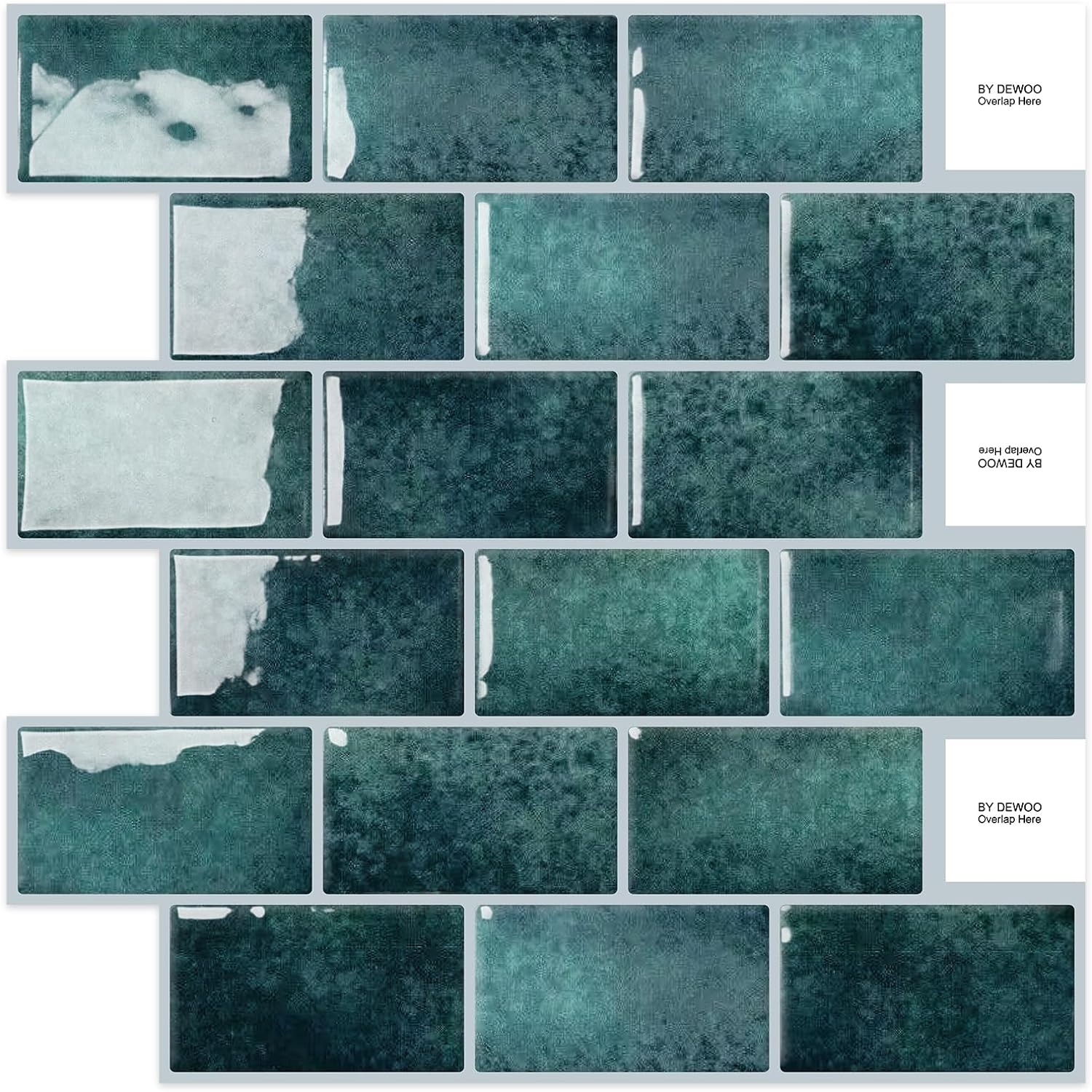 DEWOO Green Peel and Stick on Wall Tiles Self Adhesive Wall Tiles for Bathroom K...