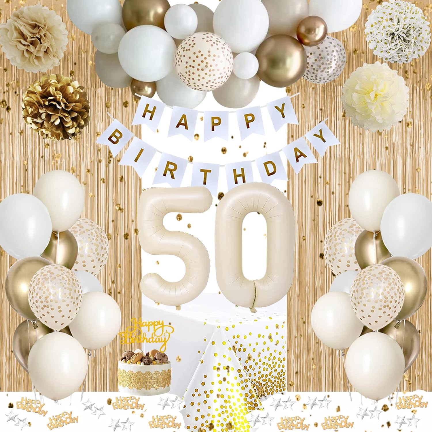 50th Birthday Decorations, Boho Sand White 50th Birthday Decoration for Women, 5...