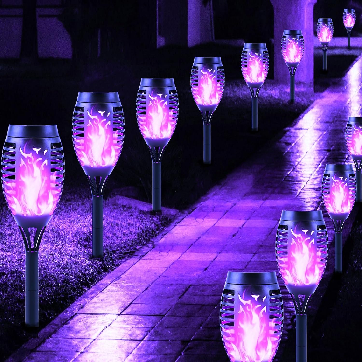 Solar Lights Outdoor Garden, 12 Pack Solar Flame Lights LED Warm Flickering Flam...