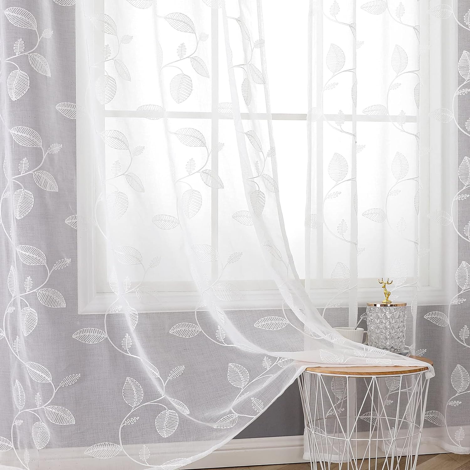BGment Sheer Curtains, Special Long Drapes With Embroidered Leaf Pattern, Innova...