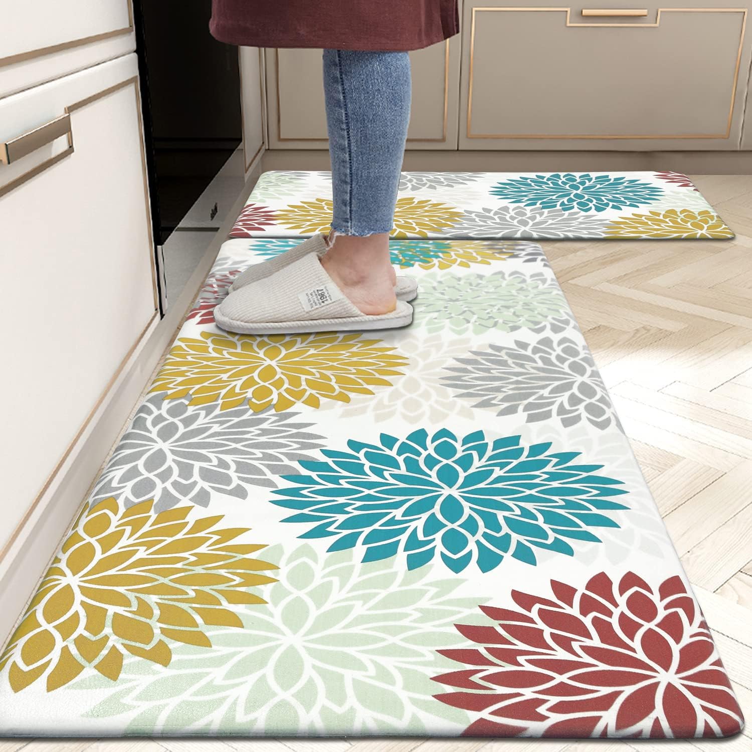 HEBE Anti Fatigue Kitchen Rug Sets 2 Piece Non Slip Kitchen Mats for Floor Cushi...