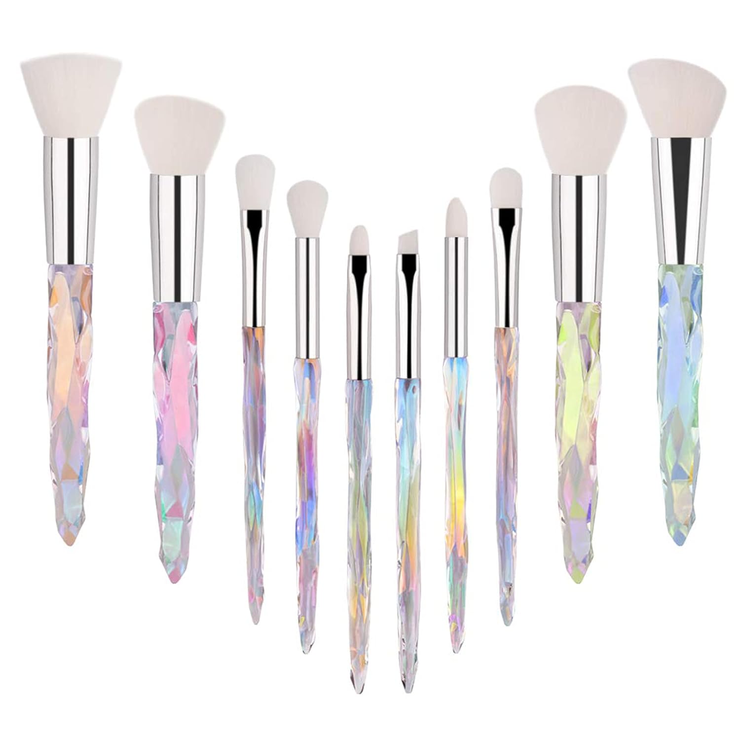 Makeup Brushes Crystal Handle,10pcs Premium Rainbow Color Cosmetic Brush Set for...