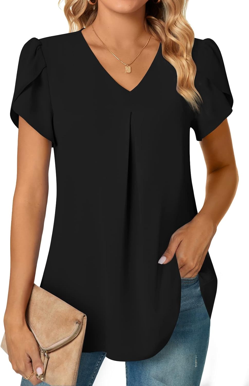 Anyally Women's Plus Size Summer Dressy Chiffon Blouses Short Sleeve V Neck Tuni...
