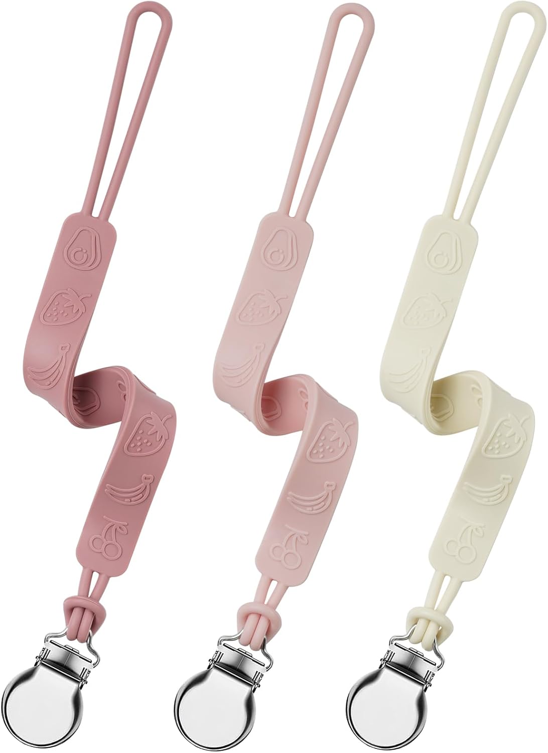 Silicone Dummy Clip, Seposeve Pack of 3 Baby Pacifier Teether Clip with 4 Textur...