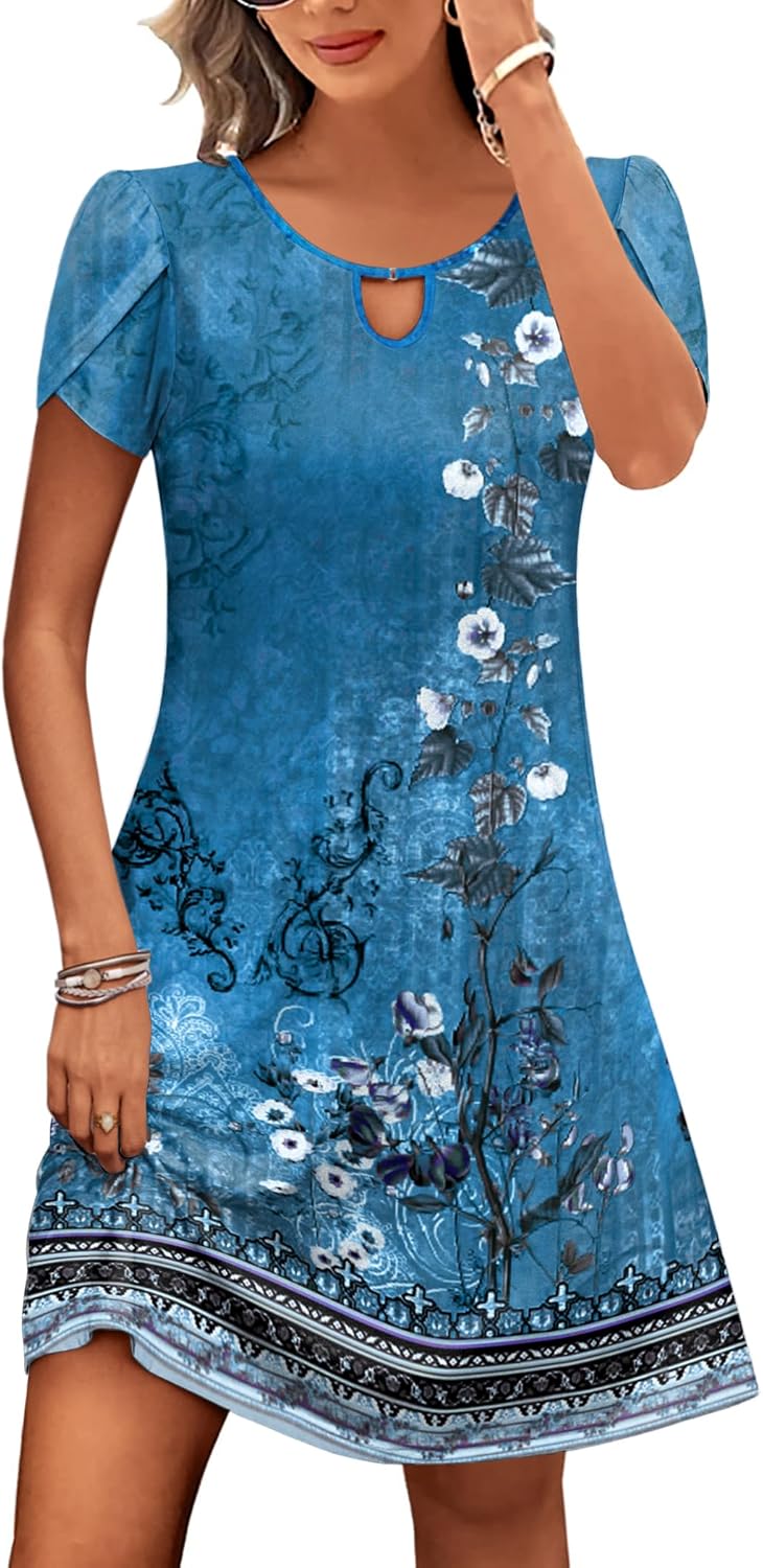 HOTOUCH Women's Casual A-Line Dress, Special Summer Beach Floral Dress with Pock...