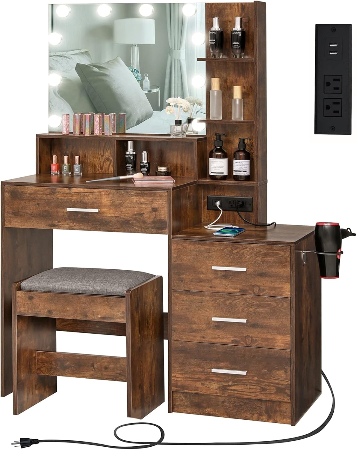 Usikey Large Vanity Table Set, Special Vanity Table with Lighted Mirror, Innovat...