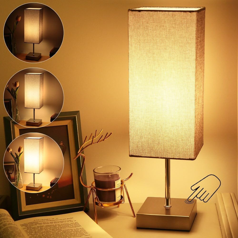 HSLighting Touch Lamps Bedside, Tall Bedside Lamps 38.3cm with Square Metal Base...