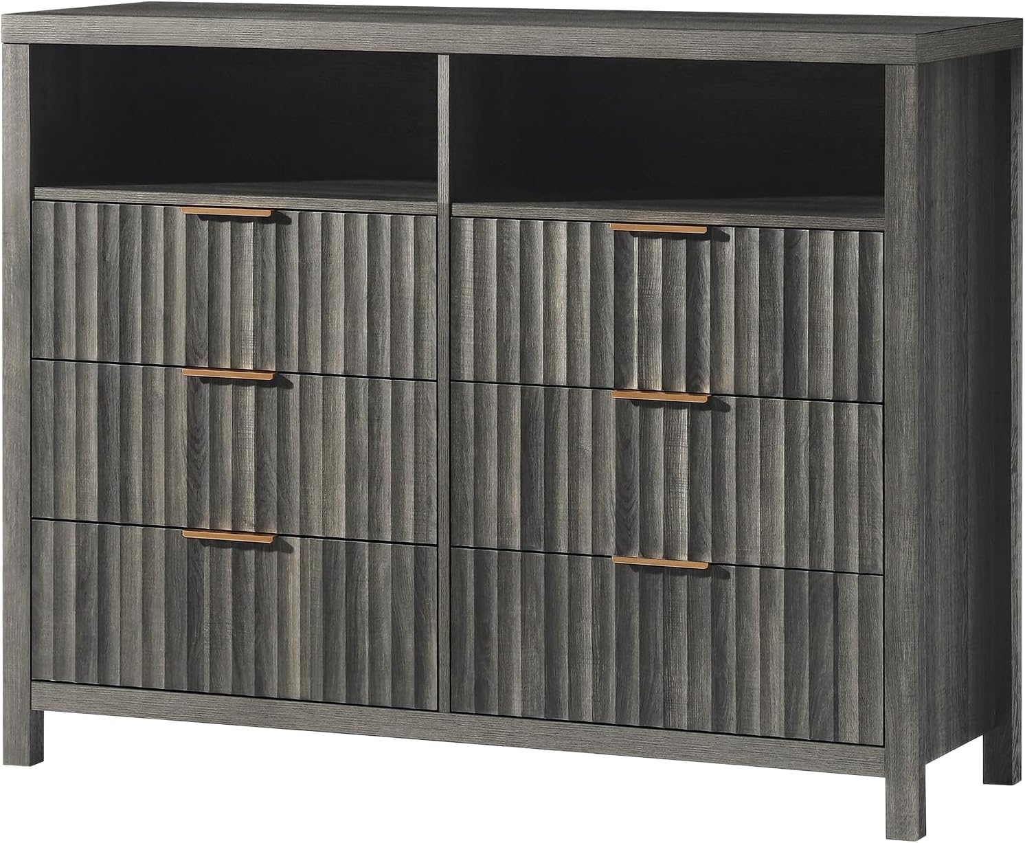 Oxford Fluted 6 Drawer Dresser for Bedroom, Wide Modern Wooden Chest of Drawers...