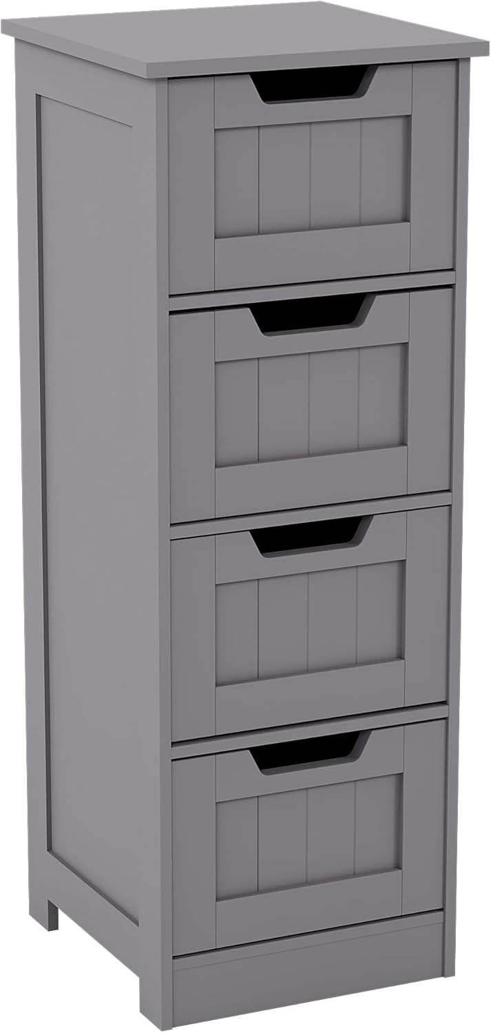 Bath Vida Priano Bathroom 4 Drawer Floor Standing Cabinet Unit Storage Wood, Gre...
