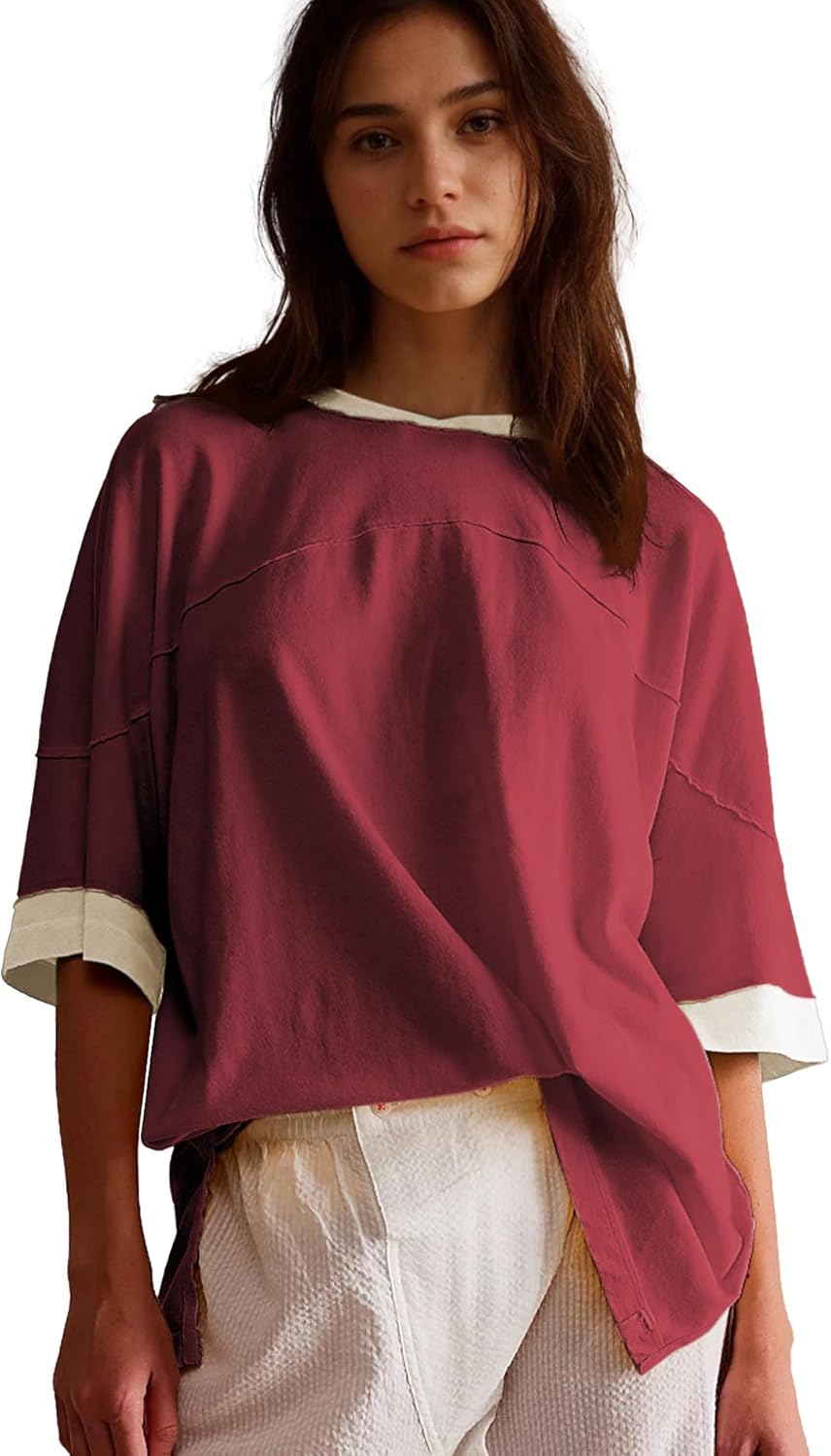 Songling Womens 3/4 Length Sleeve Casual Loose Fit Summer Tee Shirt Basics Cotto...