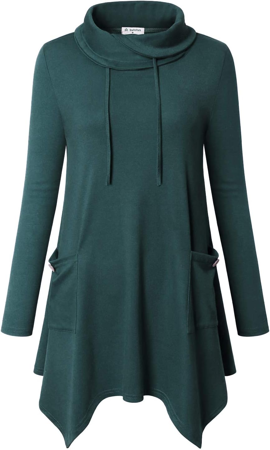 Bulotus Women's Tunic Top, Special Long Sleeve Cowl Neck Top with Asymmetrical H...