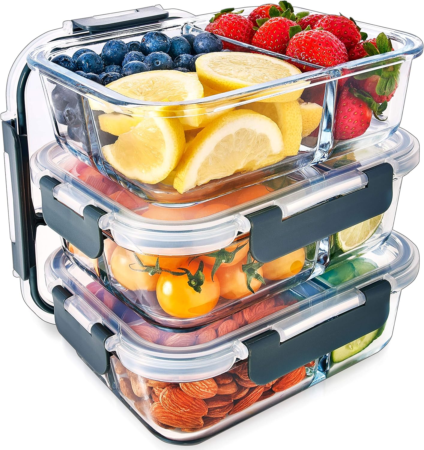 Igluu Meal Prep Glass 3 compartment container with Airtight SnapLock Lids - Port...