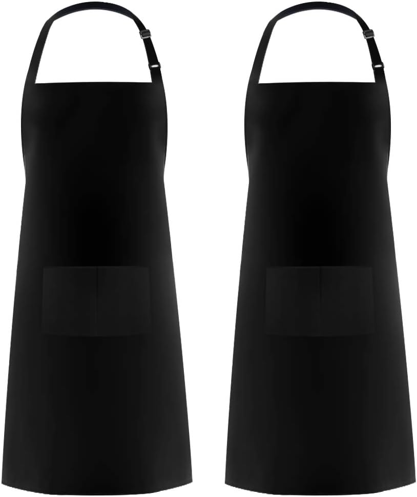Syntus 2 Pack 100% Cotton Adjustable Bib Apron with 2 Pockets Cooking Kitchen Ap...