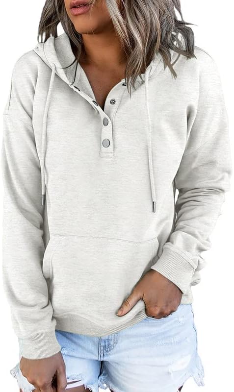 Dokotoo Womens Hooded Button Collar Drawstring Hoodies, Special Womens Pullover...