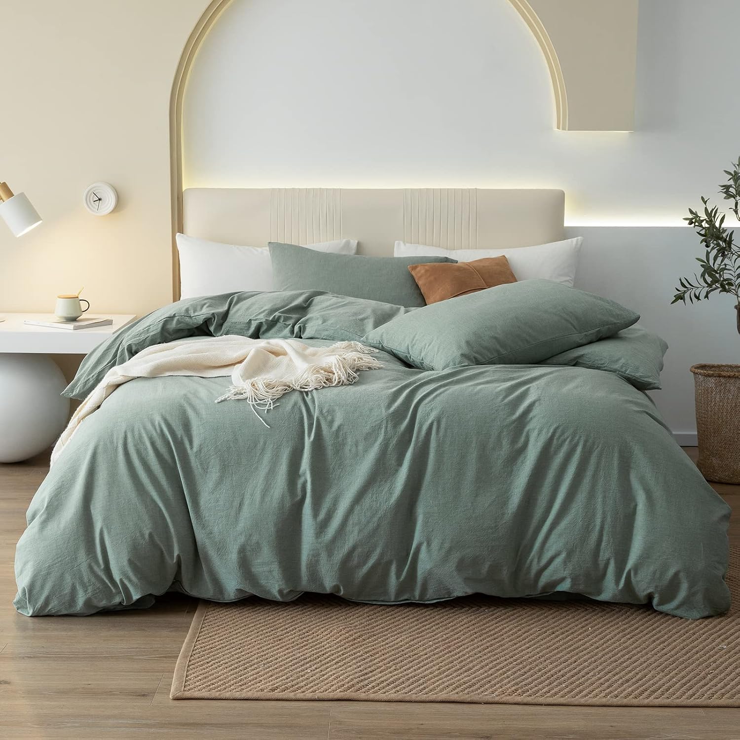 JIYUAN Duvet Cover Set, Special Washed Cotton Bedding, Soft and Breathable Linen...