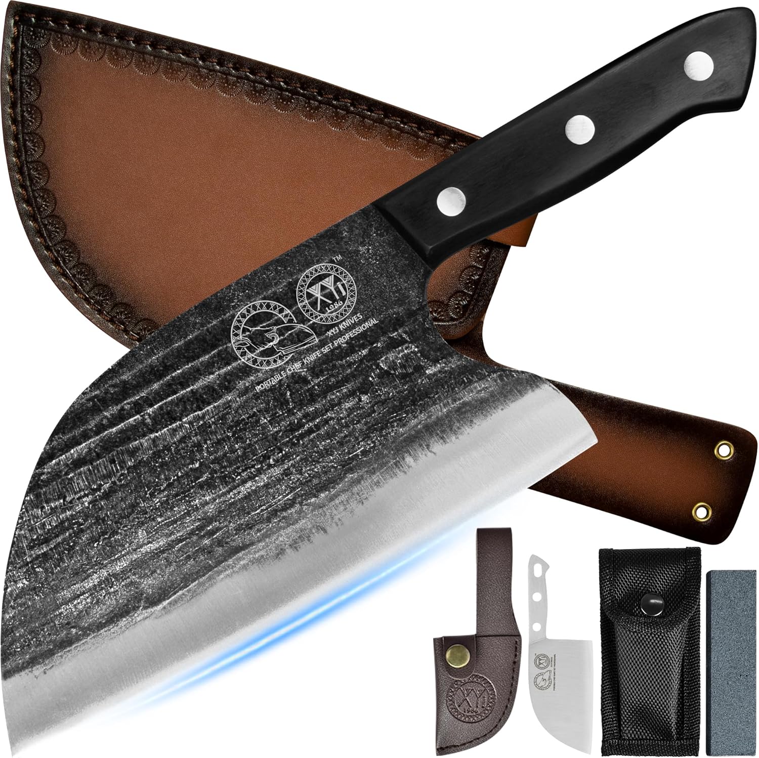 Full Tang, Serbian Chefs knife,Chef Meat Cleaver,Kitchen Knives,Set with Leather...