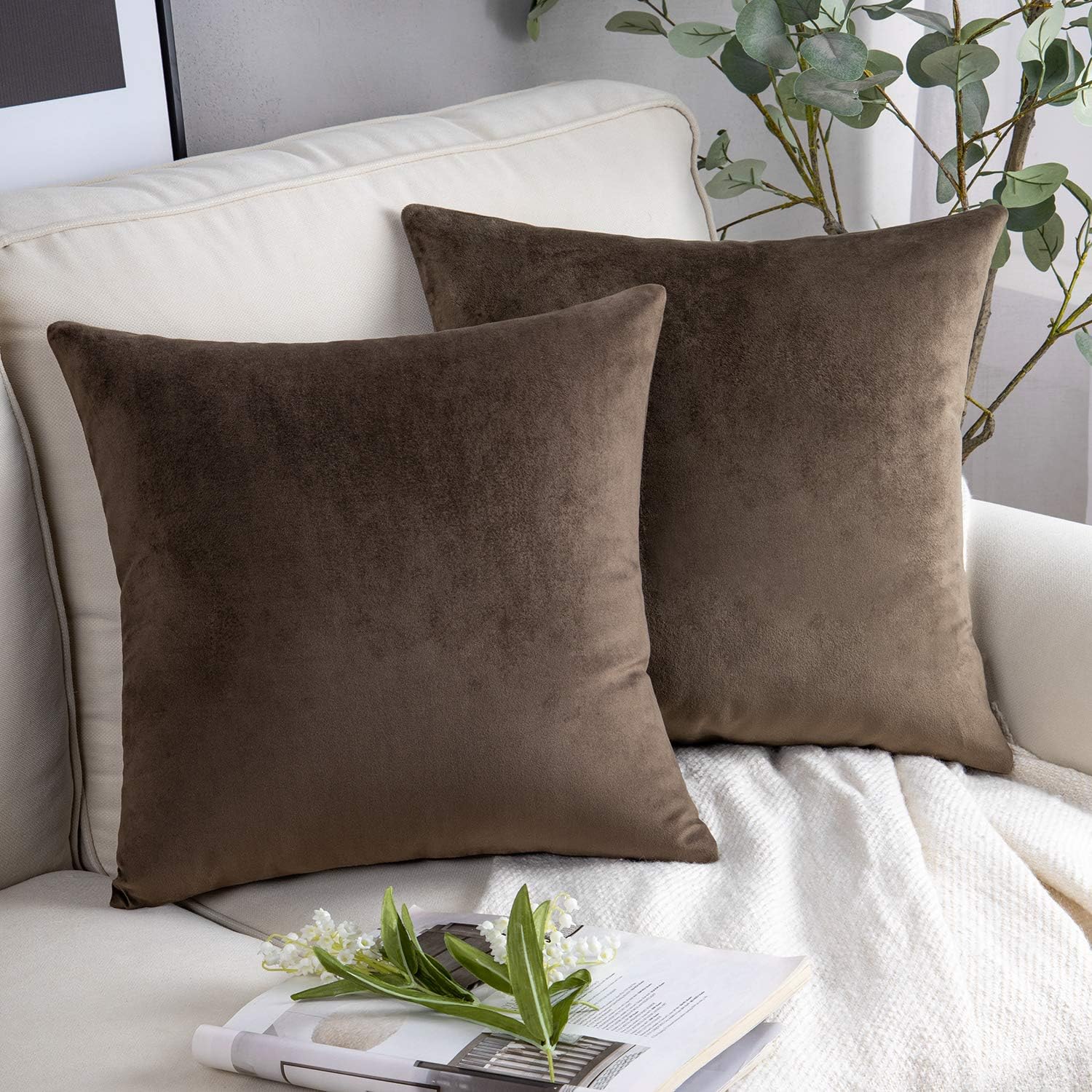 Phantoscope Pack of 2 Velvet Decorative Throw Decorative Pillow Cover Soft Solid...