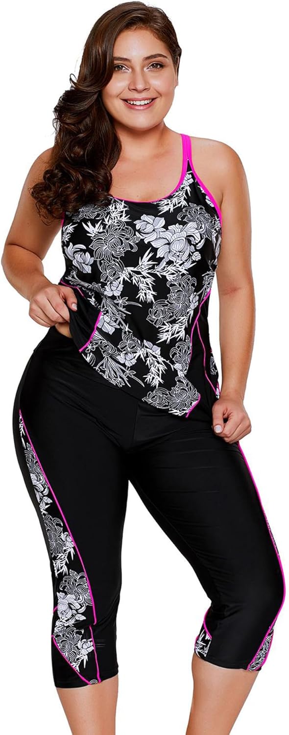 LALAGEN Womens Plus Size Swimsuits 2024 Modest Rash Guard Capris Tankini Bathing...