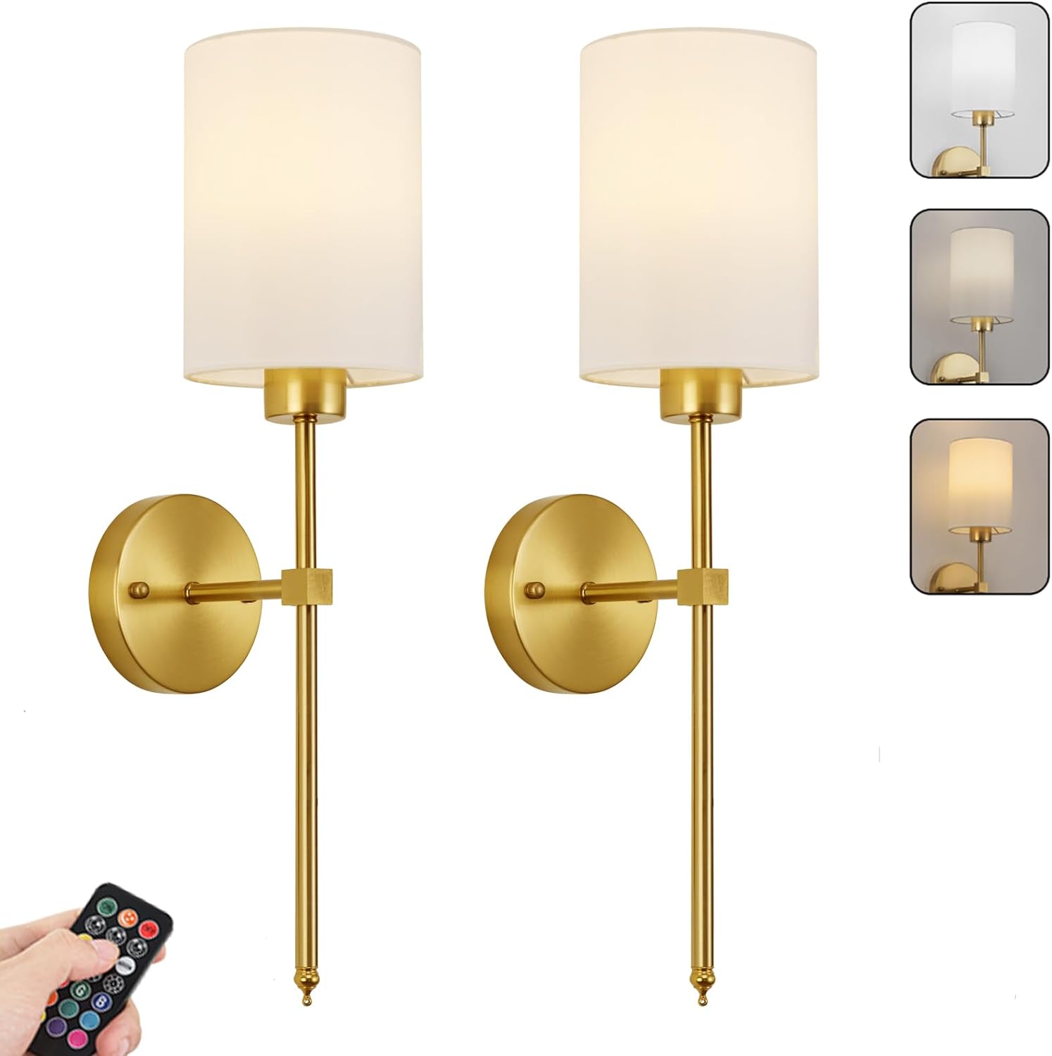 Battery Operated Wall Sconces Set of Two, with Remote Control, Dimmable, Warm Wh...