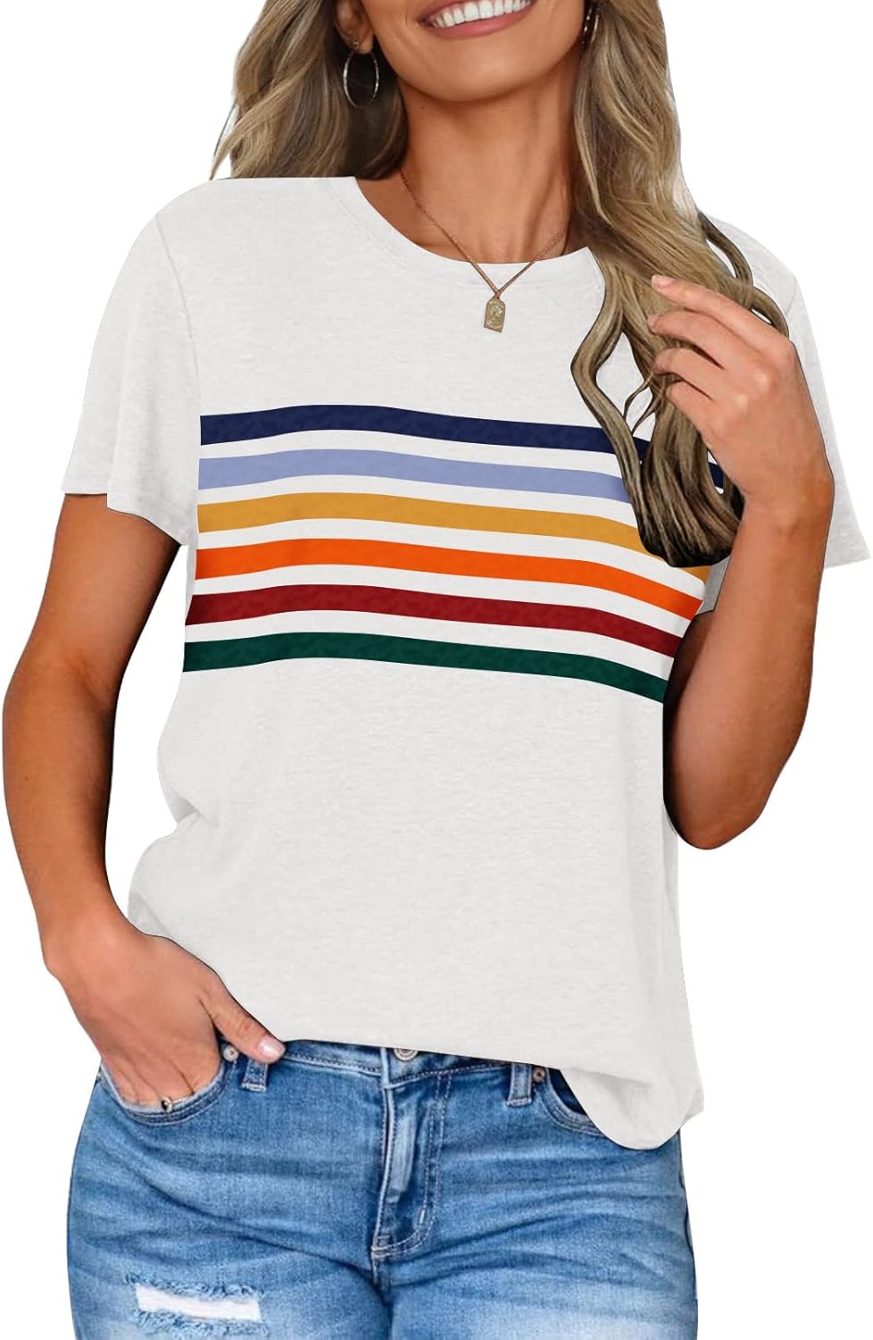 LEANI Women’s Short Sleeve T Shirts, Affordable Crewneck Tunic Tops, Stylish Str...
