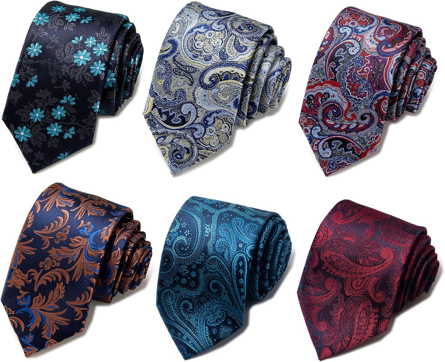 Tie For Men Necktie Woven Jacquard Neck Ties Set 6 PCS Red,brown,grey,blue,dark...