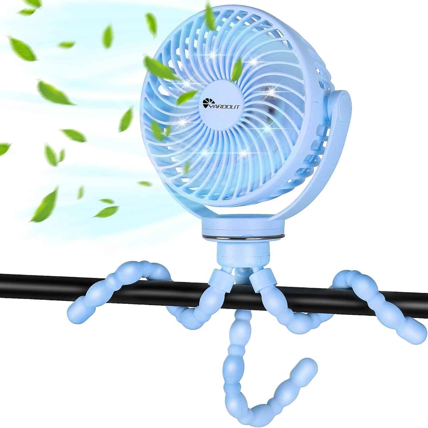 Octopus Desk Fan, Pram Fan with 3 Speed & Lights, 5000mAh Rechargeable USB Fan,...